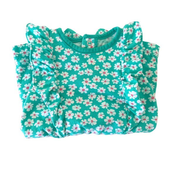 Carter's Baby Girl Green Floral Kids Ruffle Sleeves Romper | 9-12 Months - Picture 5 of 5